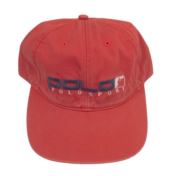 NEW 1999 Vintage Polo Sport Ralph Lauren Baseball Hat! Orangey Red With Climber